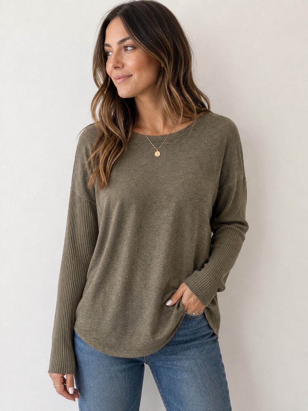 Buffalo David Bitton Women’s Green Knit Sweater Long Sleeve Ribbed Cuffs Size M